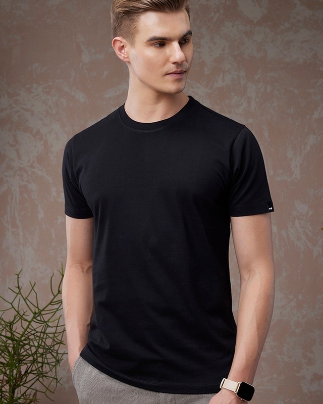 Shop Men's Black Plus Size T-shirt-Front