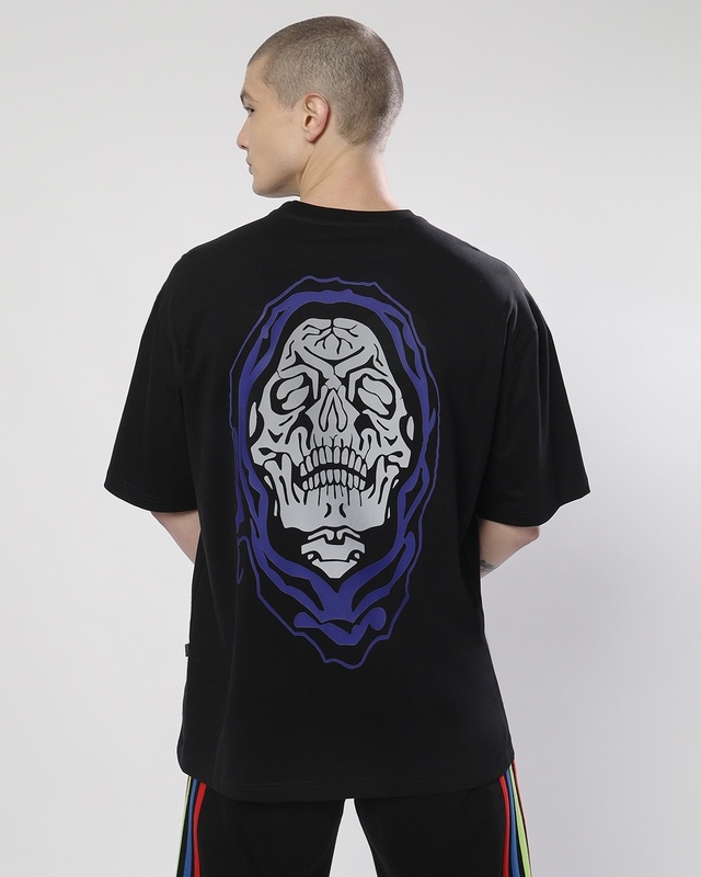 Shop Men's Black Poison Skull Reflective Printed Oversized T-shirt-Front