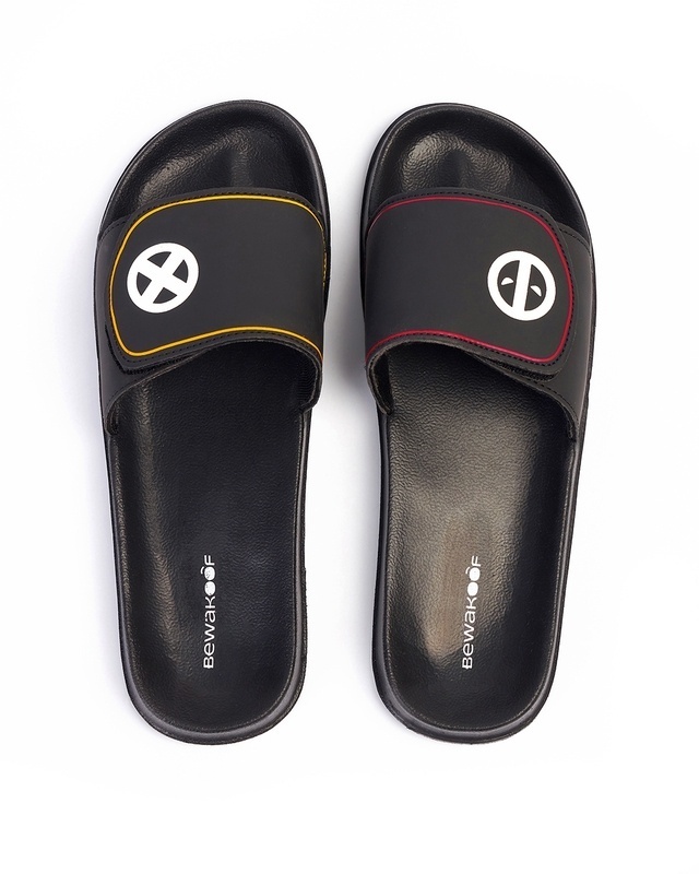 Shop Men's Black Poolverine Printed Velcro Sliders-Front