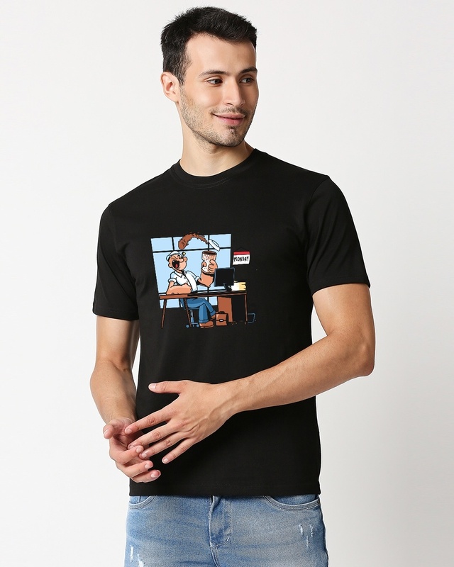 Shop Men's Black Popeye Cotton T-shirt-Front
