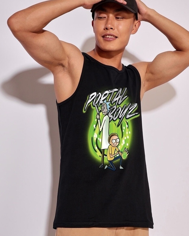 Shop Men's Black Portal Boyz Graphic Printed Vest-Front