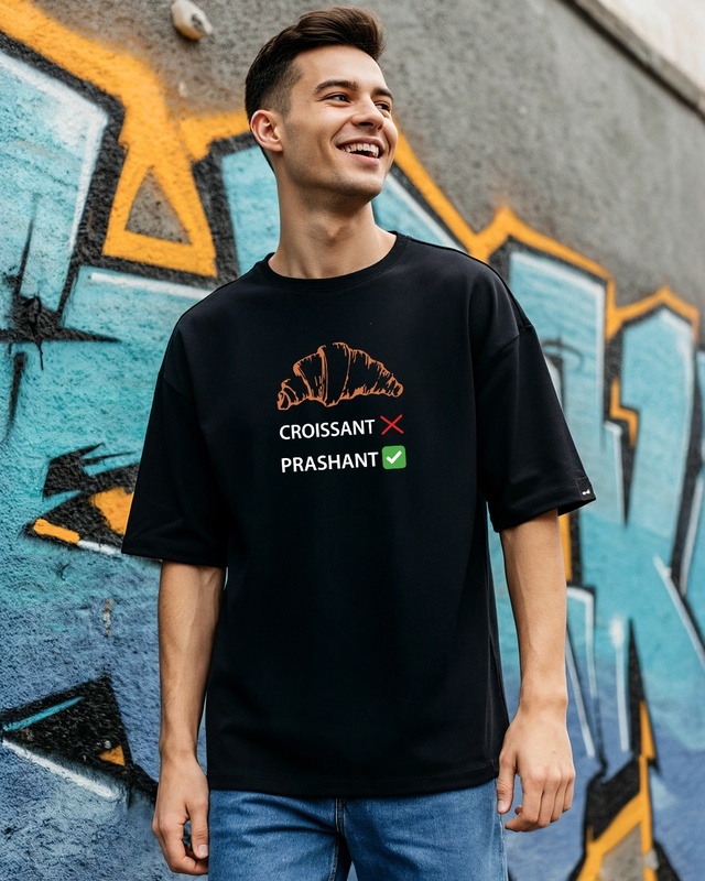 Shop Men's Black Prashant Graphic Printed Oversized T-shirt-Front