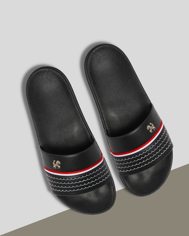 Shop Men's Black Printed Sliders-Front
