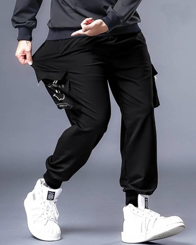 Shop Men's Black Printed Slim Fit Joggers-Front