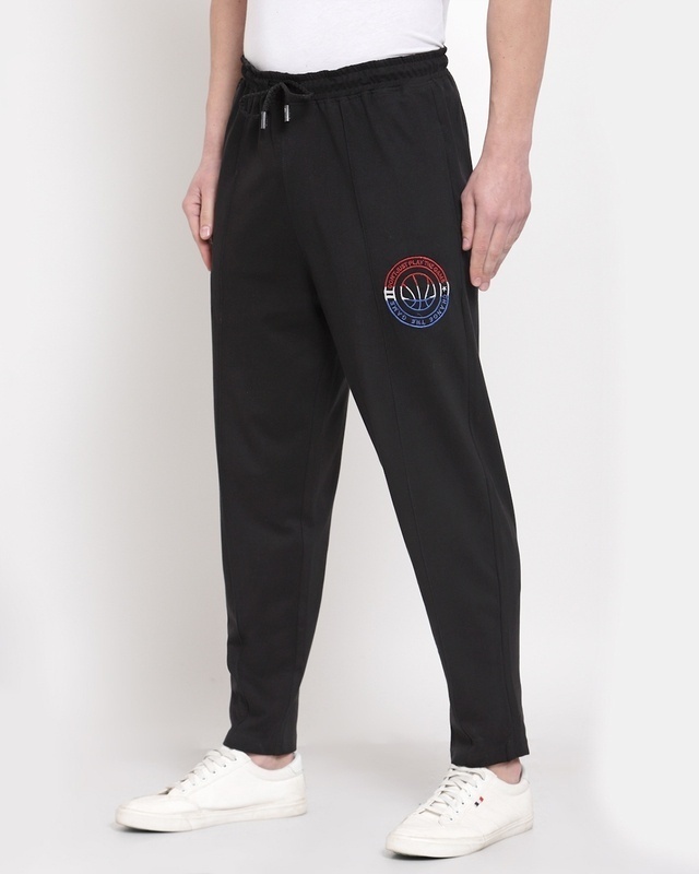 Shop Men's Black Printed Track Pants-Front
