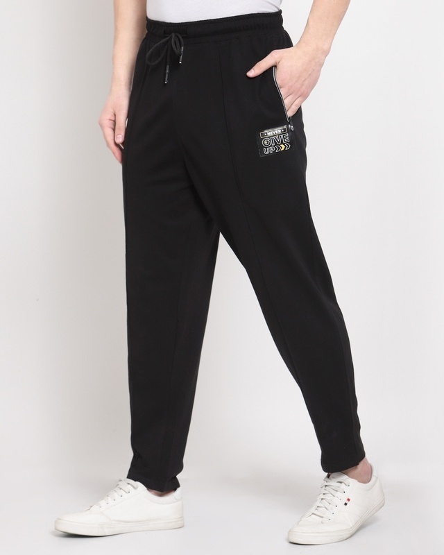 Shop Men's Black Printed Track Pants-Front