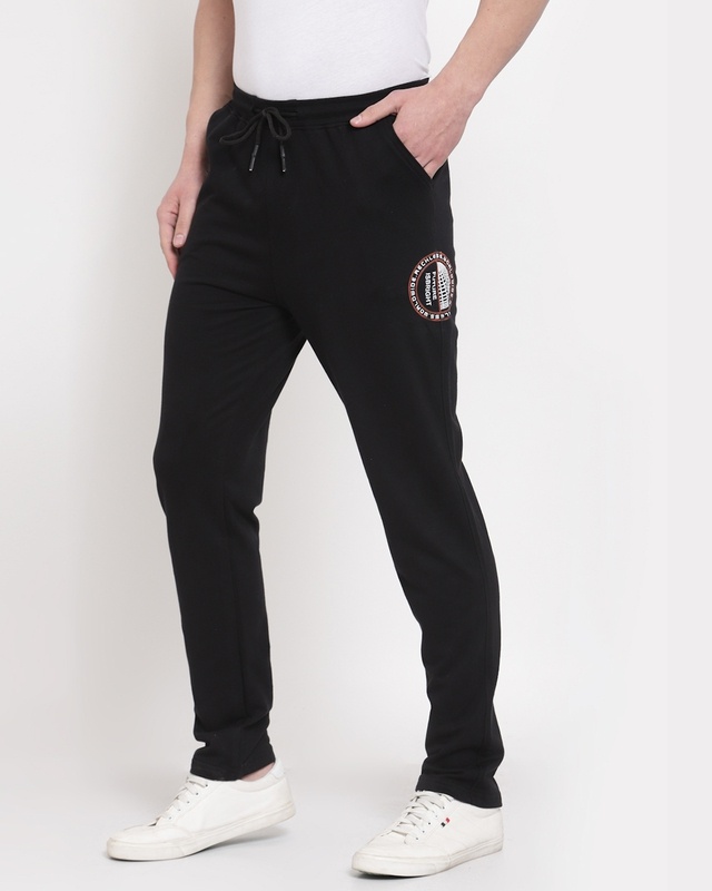 Shop Men's Black Printed Track Pants-Front