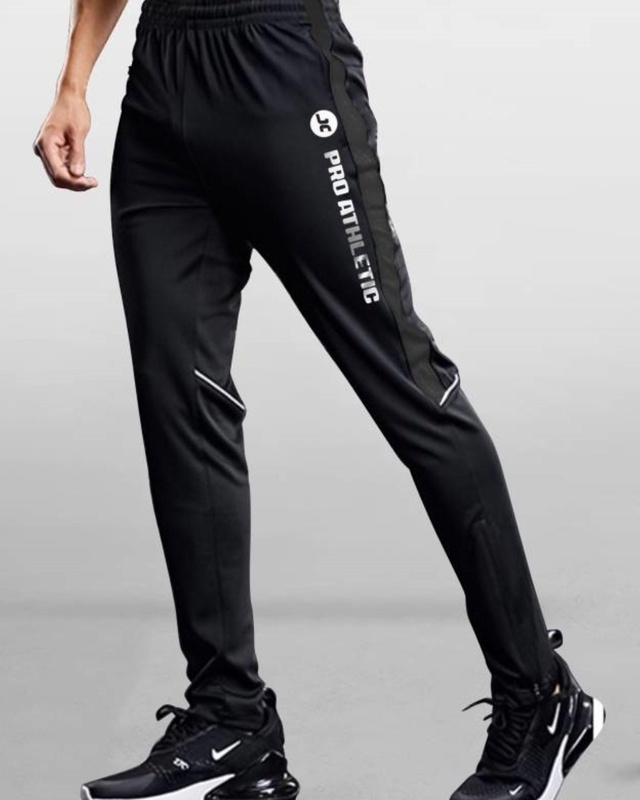 Shop Men's Black Pro Athletic Typography Slim Fit Joggers-Front