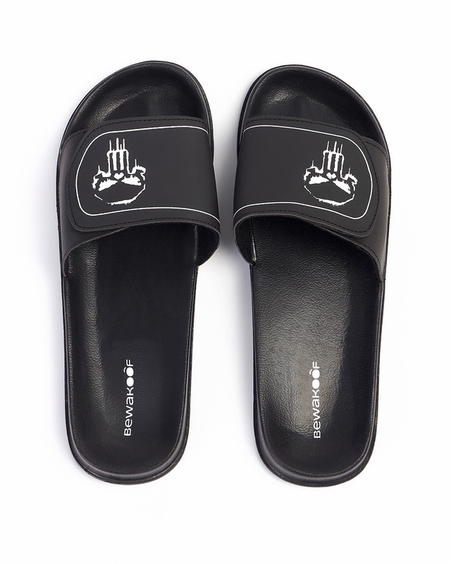 Shop Men's Black Punisher Printed Velcro Sliders-Front