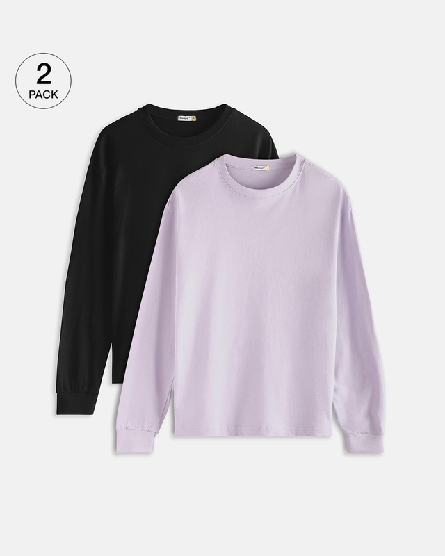 Shop Pack of 2 Men's Black & Purple Oversized T-shirt-Front