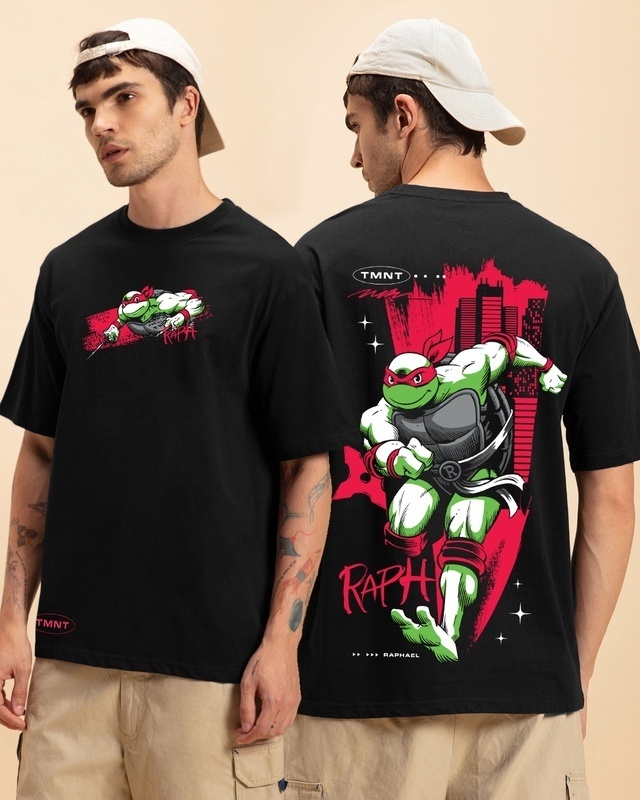 Shop Men's Black Raph Graphic Printed Oversized T-shirt-Front