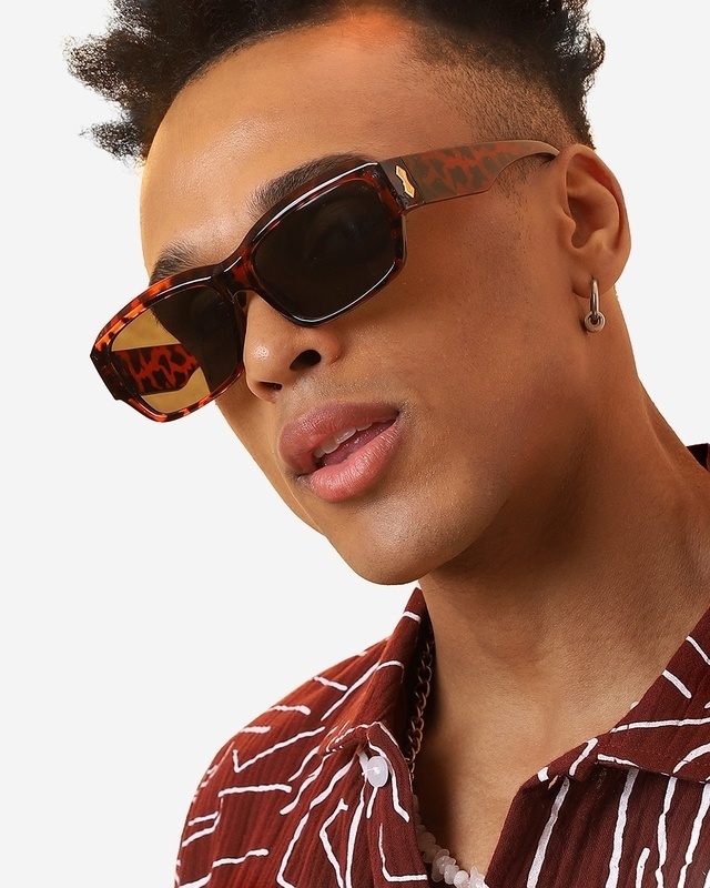 Shop Men's Black Rectangle Polarised Lens Sunglasses-Front