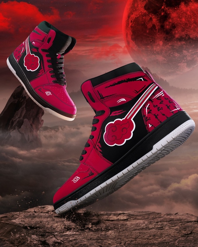 Shop Men's Black & Red Akatsuki Color Block High Top Sneakers-Front