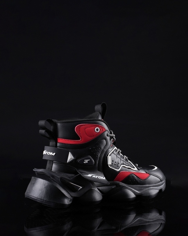 Shop Men's Black & Red Bulldozer Color Block High-Top Sneakers-Front