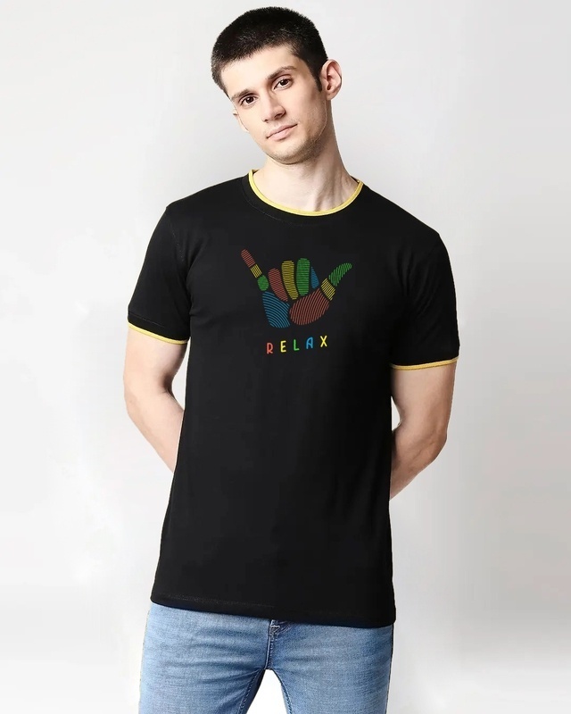 Shop Men's Black Relax Graphic Printed Varsity T-shirt-Front