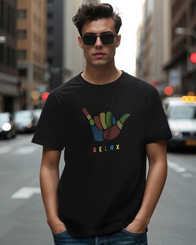 Shop Men's Black Relax T-shirt-Front