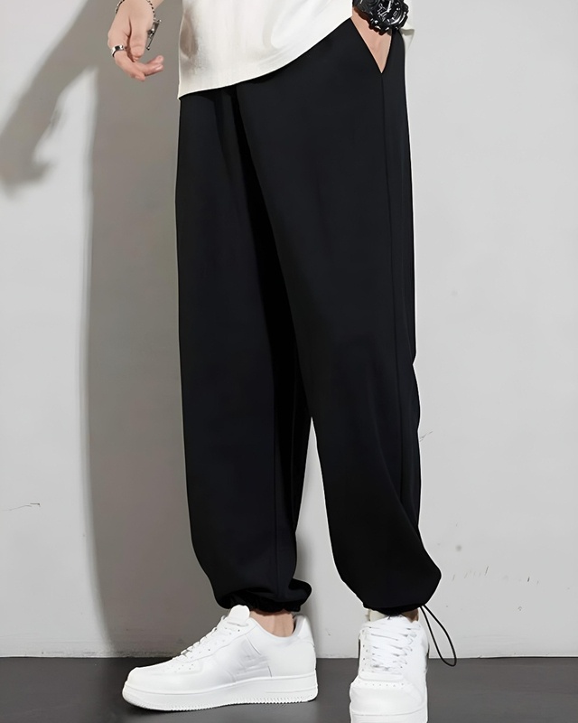 Shop Men's Black Relaxed Fit Joggers-Front