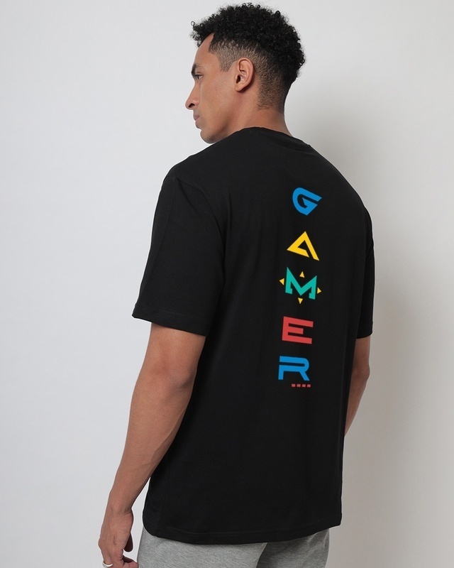 Shop Men's Black Respawn Gamer Typography Oversized T-shirt-Front