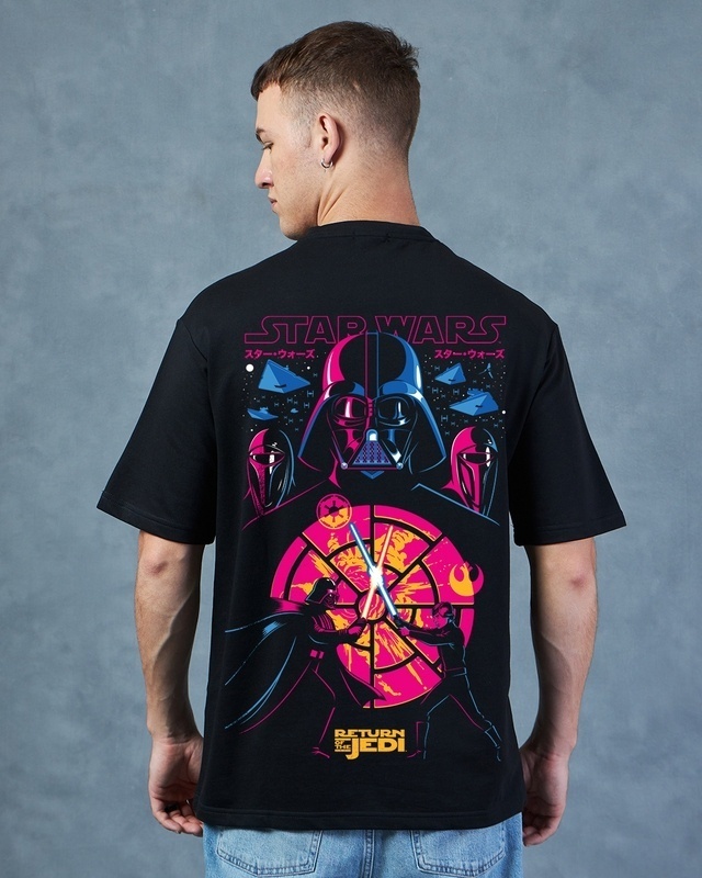 Shop Men's Black Return of Jedi Graphic Printed Oversized T-shirt-Front