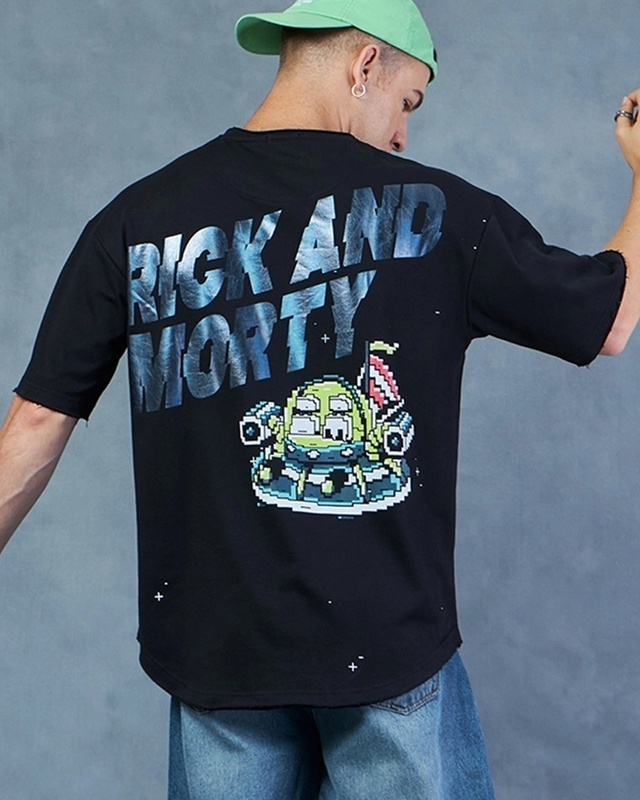 Shop Men's Black Rick and Morty Graphic Printed Oversized T-shirt-Front