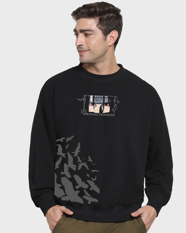 Shop Men's Black Sacrifice Graphic Printed Oversized Sweatshirt-Front