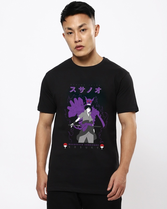 Shop Men's Black Sasuke X Susano Graphic Printed T-shirt-Front