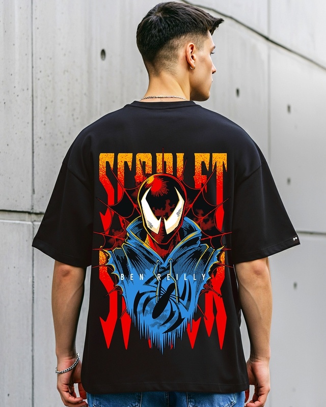 Shop Men's Black Scarlet Spider Graphic Printed Oversized T-shirt-Front