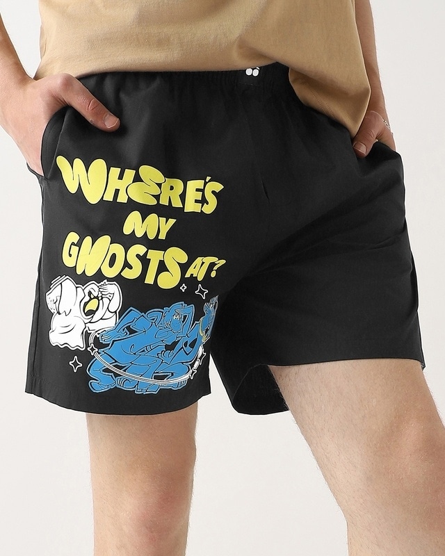 Shop Men's Black Scooby Ghost Graphic Printed Boxers-Front