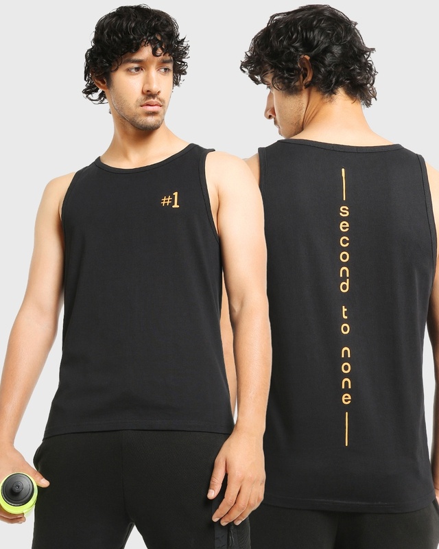 Shop Men's Black Second to None Typography Oversized Vest-Front