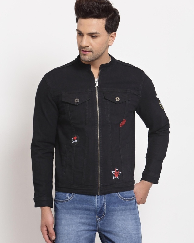 Shop Men's Black Self Design Jacket-Front