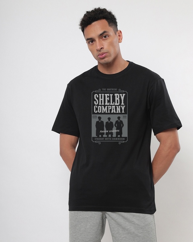 Shop Men's Black Shelby Brother Graphic Printed Oversized T-shirt-Front