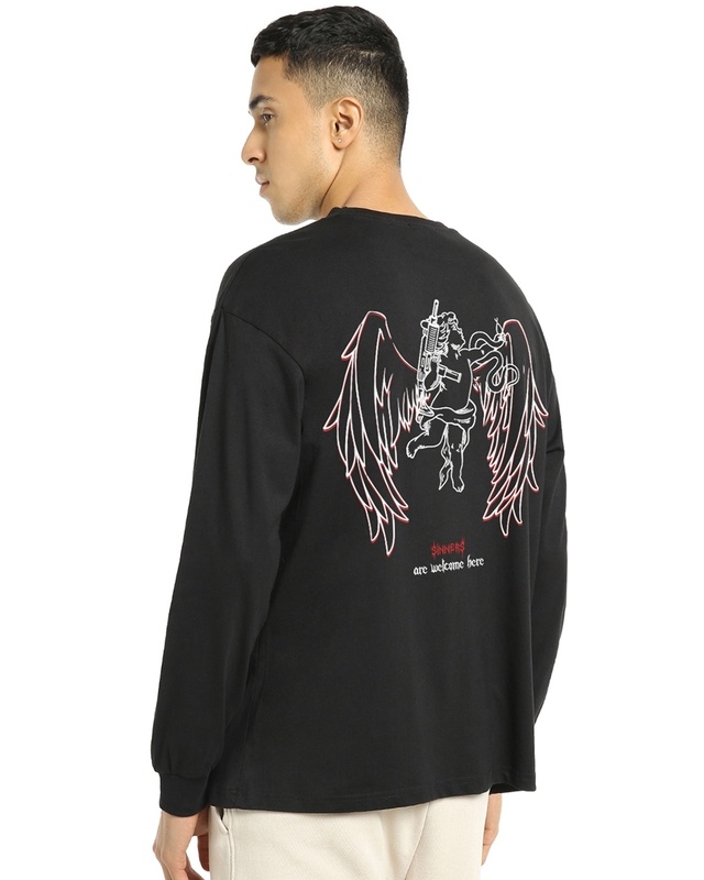 Shop Men's Black Sinners Graphic Printed Oversized T-shirt-Front
