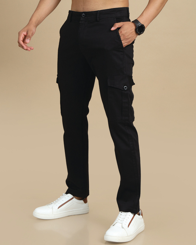 Shop Men's Black Slim Fit Cargo Pants-Front