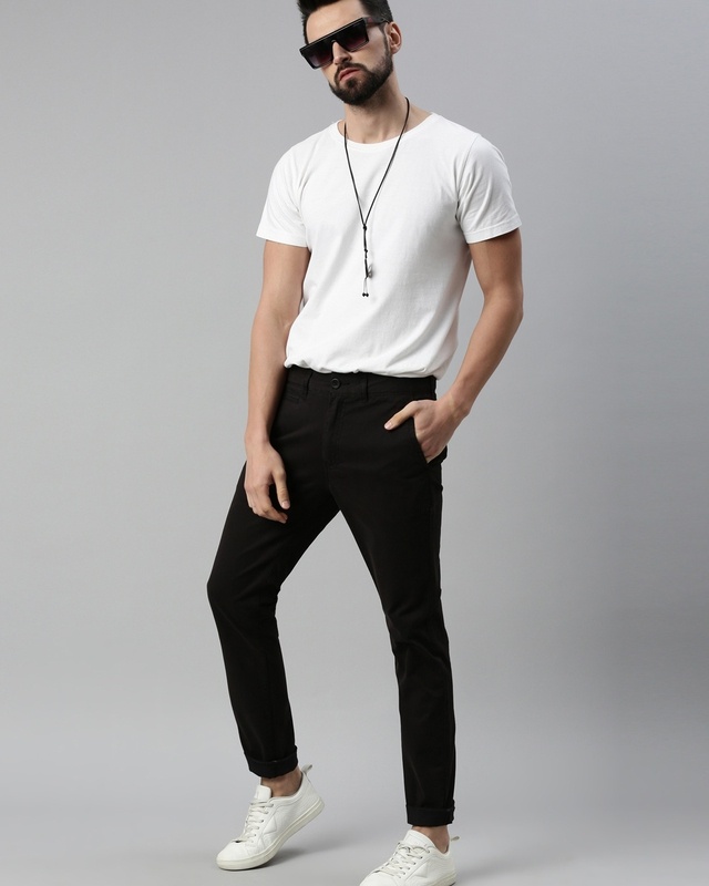 Shop Men's Black Slim Fit Chinos-Front