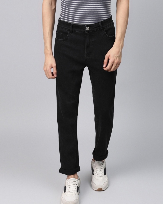 Shop Men's Black Slim Fit Jeans-Front