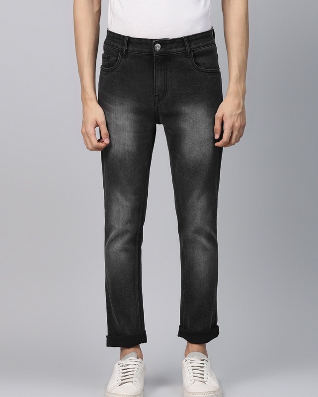 Shop Men's Black Slim Fit Jeans-Front