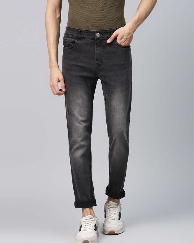 Shop Men's Black Slim Fit Jeans-Front
