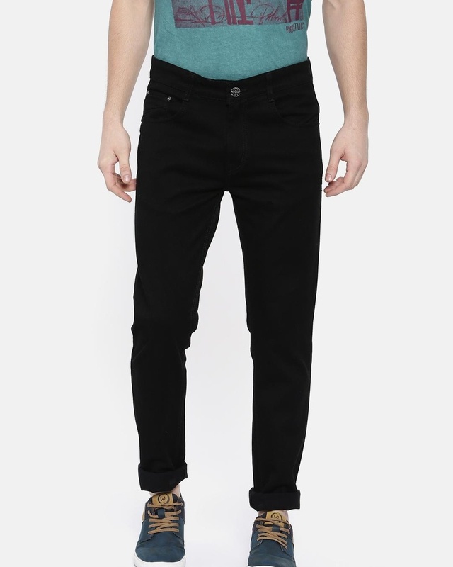 Shop Men's Black Slim Fit Jeans-Front