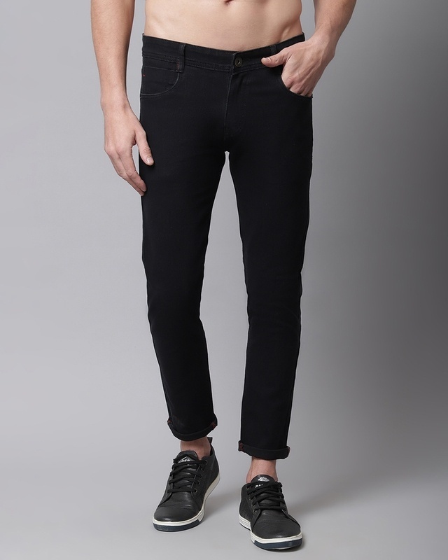 Shop Men's Black Slim Fit Jeans-Front