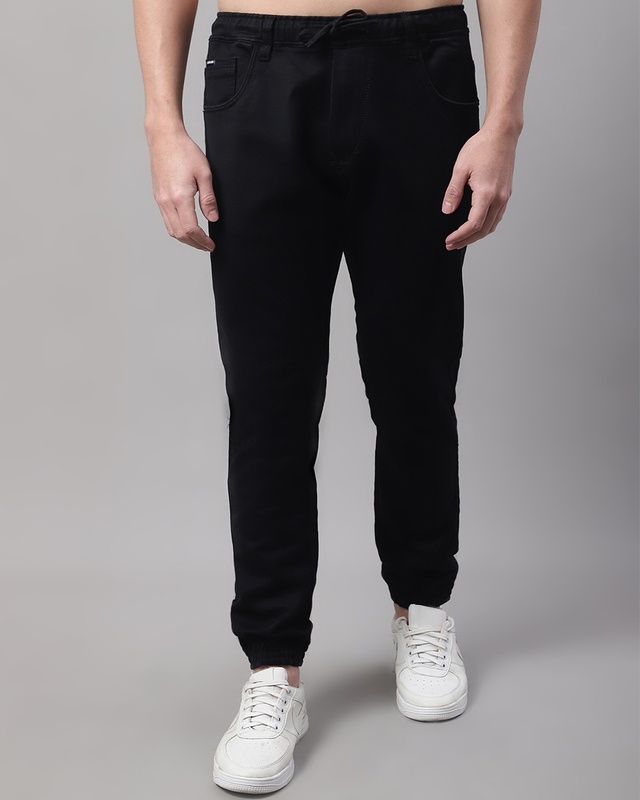 Shop Men's Black Slim Fit Jogger Jeans-Front