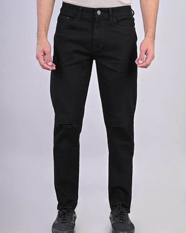 Shop Men's Black Slim Fit Ripped Jeans-Front