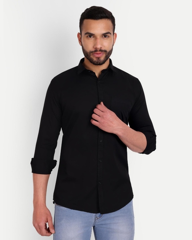 Shop Men's Black Slim Fit Shirt-Front