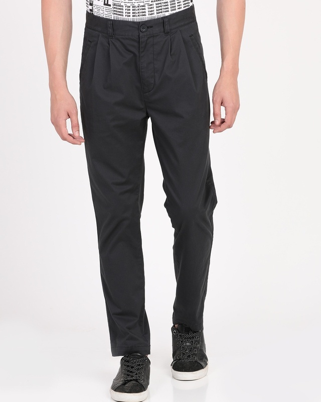 Shop Men's Black Slim Fit Trousers-Front
