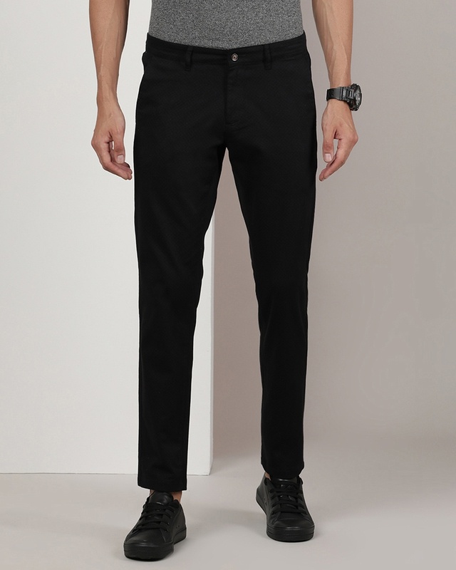 Shop Men's Black Slim Fit Trousers-Front