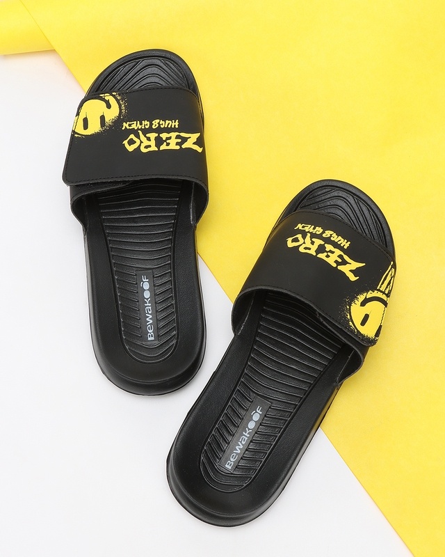 Shop Men's Black Smiley Comfysole Sliders-Front