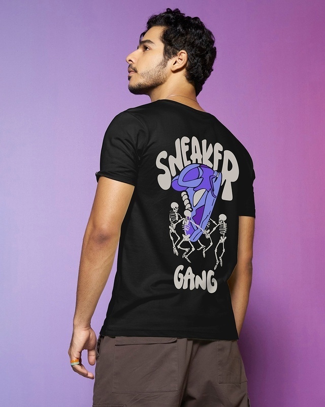 Shop Men's Black Sneaker Gang Graphic Printed T-shirt-Front