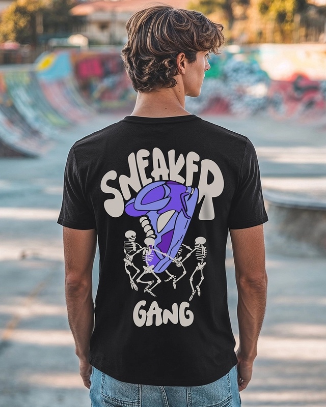 Shop Men's Black Sneaker Gang Graphic Printed T-shirt-Front