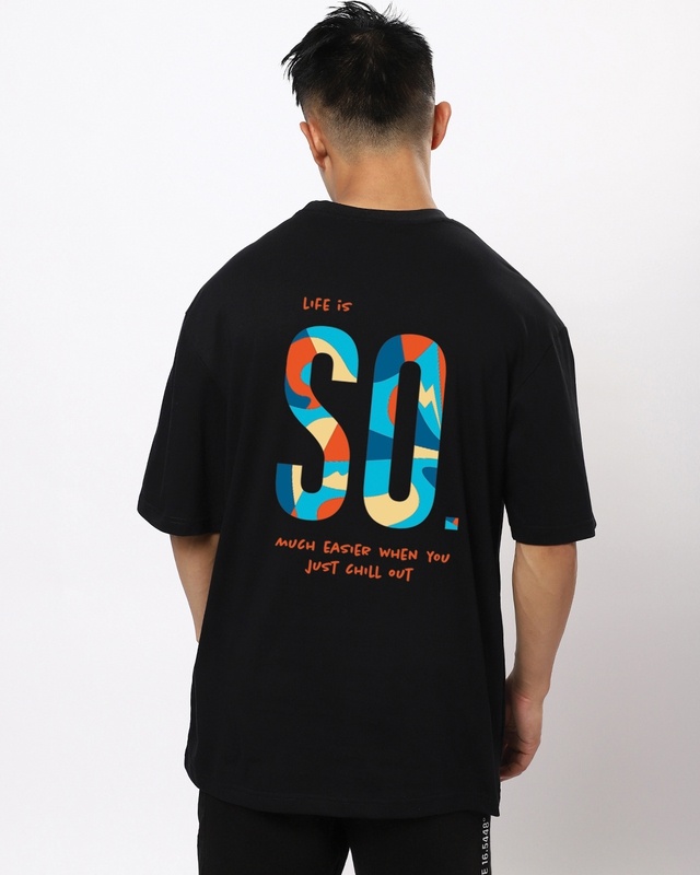 Shop Men's Black So Typography Oversized T-shirt-Front