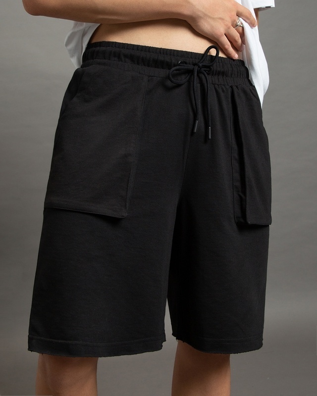Shop Men's Black Oversized Plus Size Shorts-Front