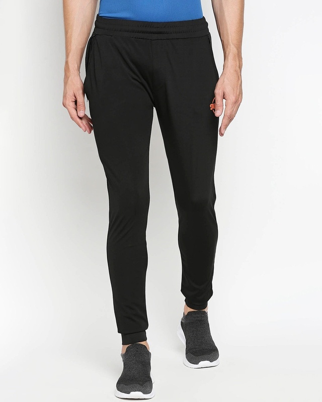 Shop Men's Black Solid Regular Fit Trackpant-Front